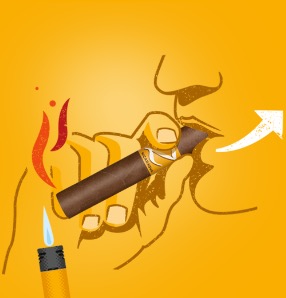 Illustration, wie man eine Zigarre richtig anzündet