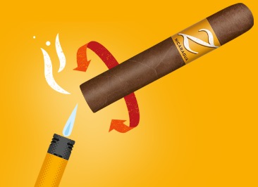 Illustration, wie man eine Zigarre richtig erhitzt